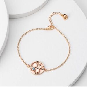 GOLD 14k Gold Plated Circle Turquoise Pendant Chain bracelet